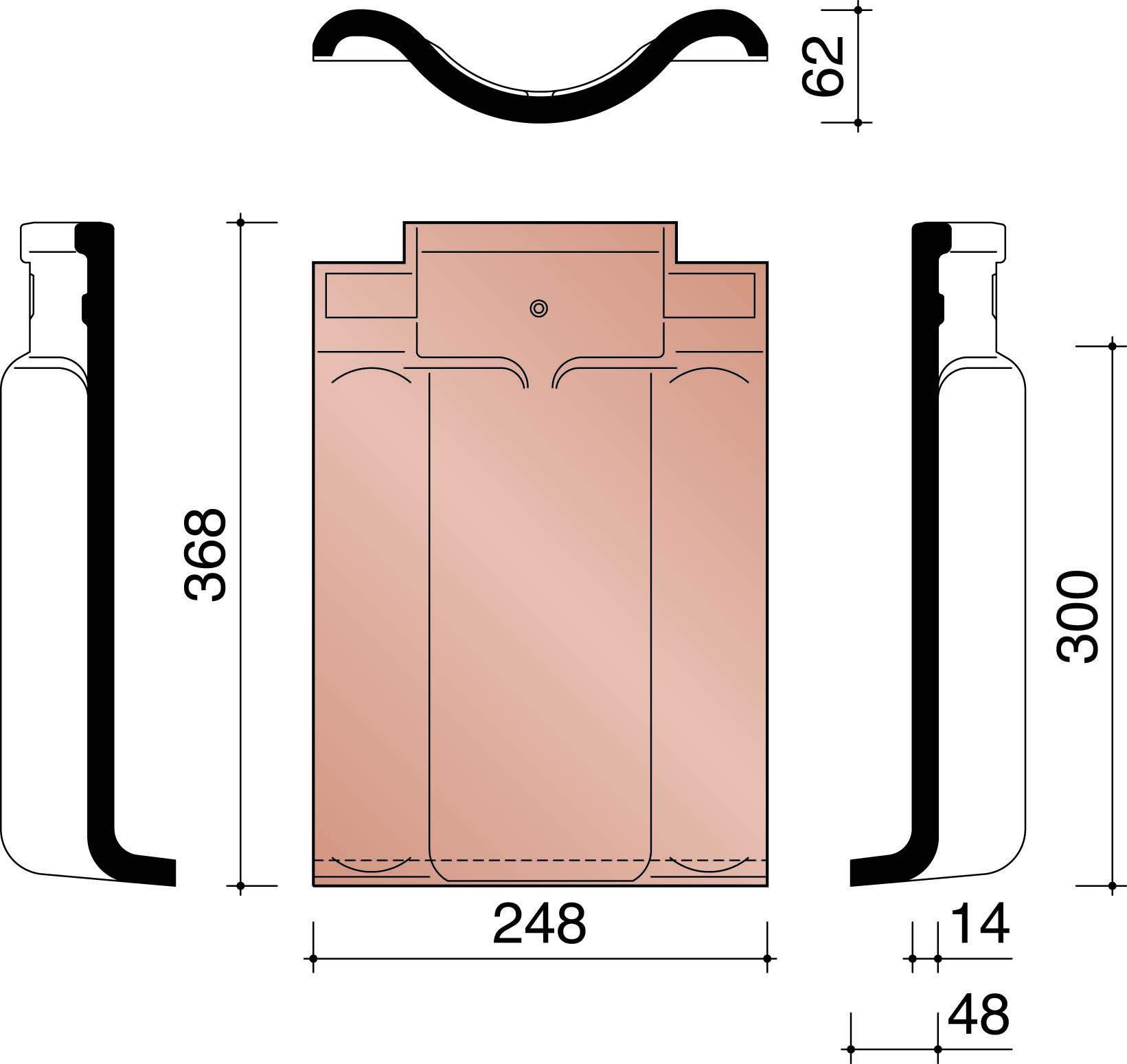 Kor gebogen boord pan dubbele wel 401 natuurrood 600