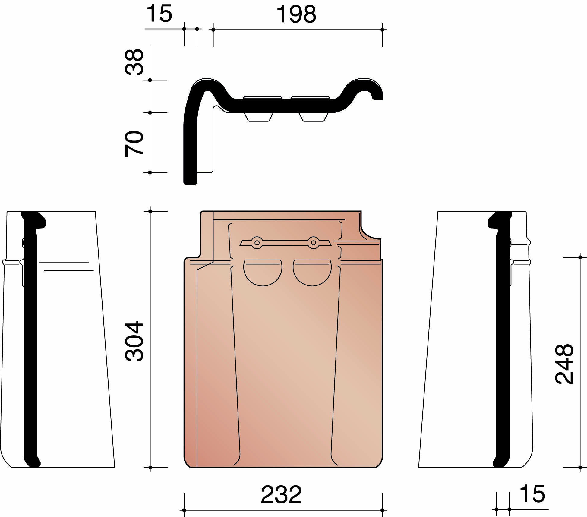 Kor gevelpan links 44 natuurrood 600