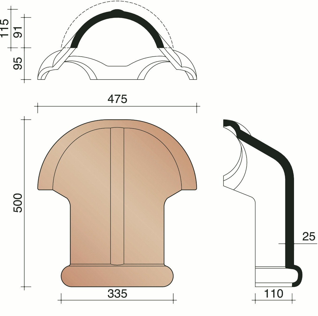 Kor verbindingsstuk tussen 1 vorst 1200/2 noordbomen 3100 vario 18 mat zwart 741