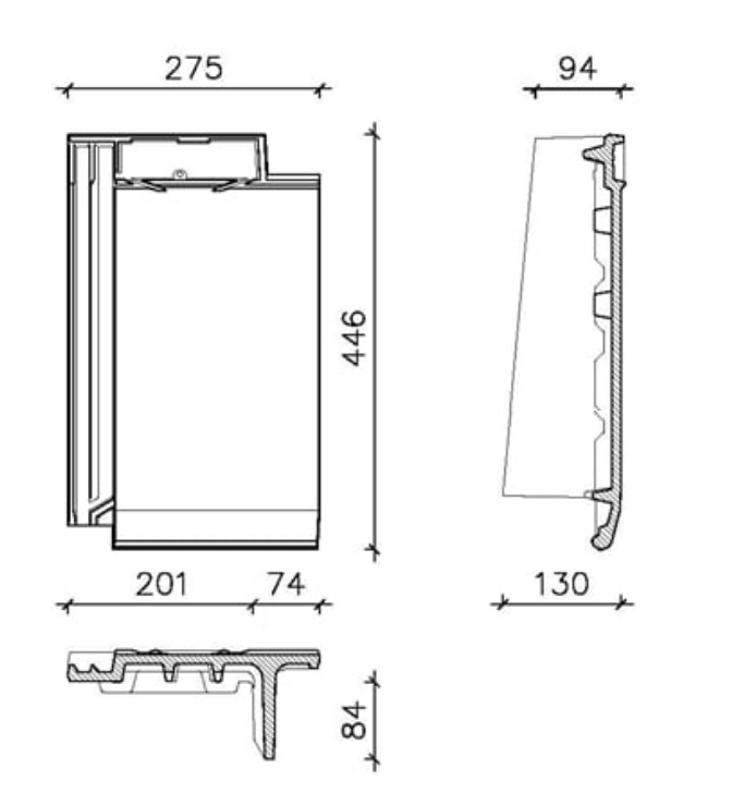 Crea gevelpan rechts duits model mikado antraciet mat eur/st 703