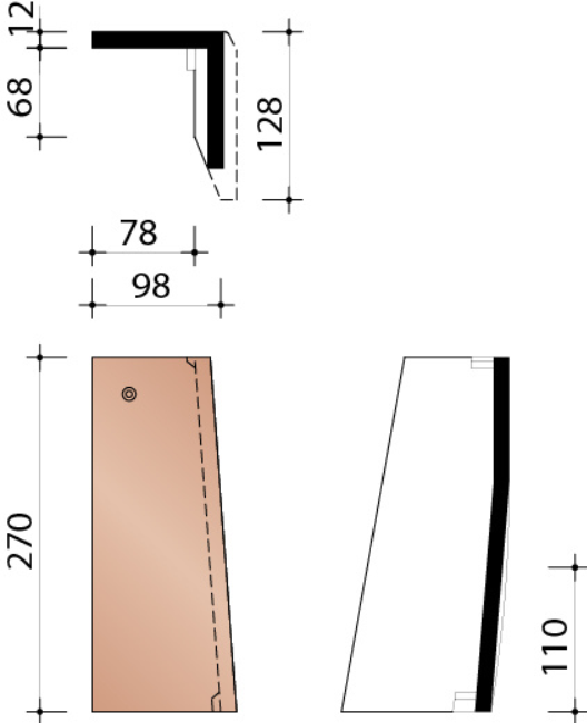 Kor gevelpan halve speciaal rechts 301 zwart verglaasd 738