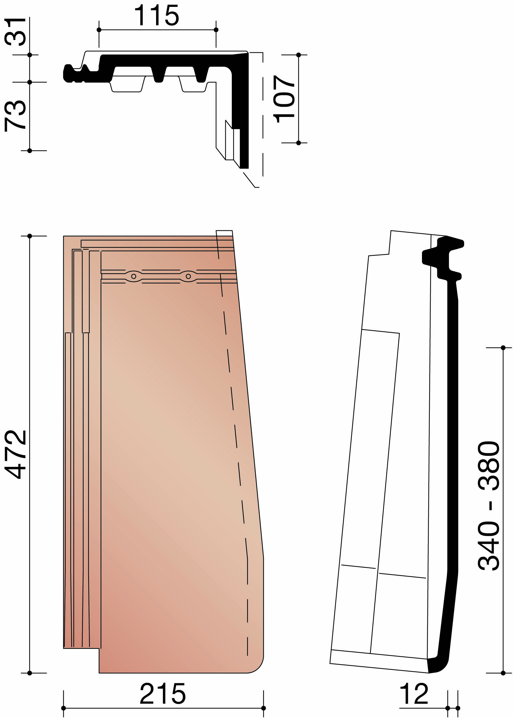 Migeon actua hoekstuk half natuurrood 600