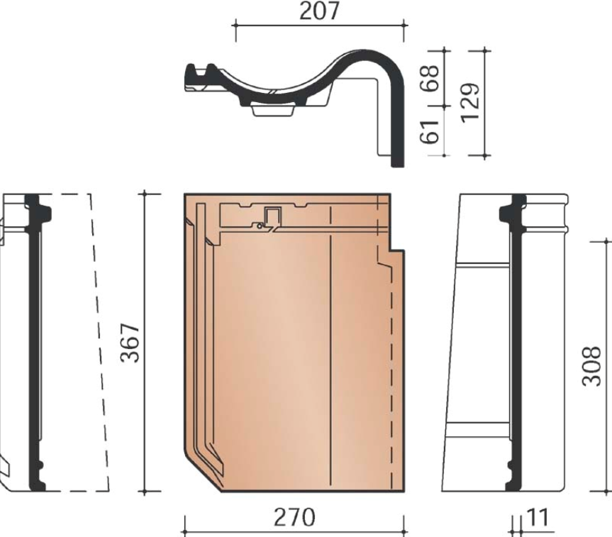 Ovh klassiek gevelpan rechts zwart satinet 746
