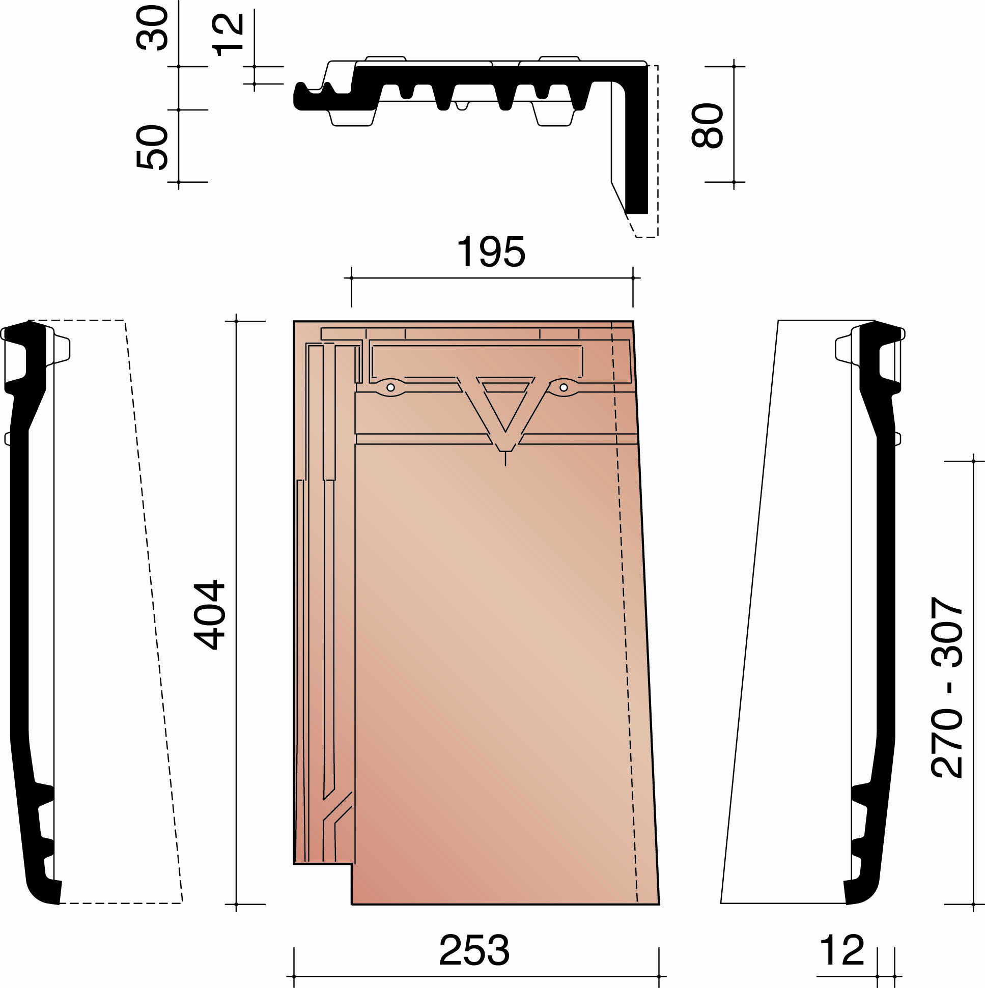 Datura gevelpan rechts mat zwart verglaasd 744