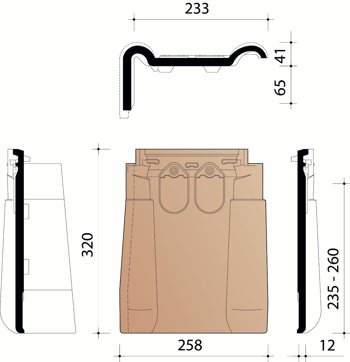 Kor gevelpan links vario 18 mat zwart 741