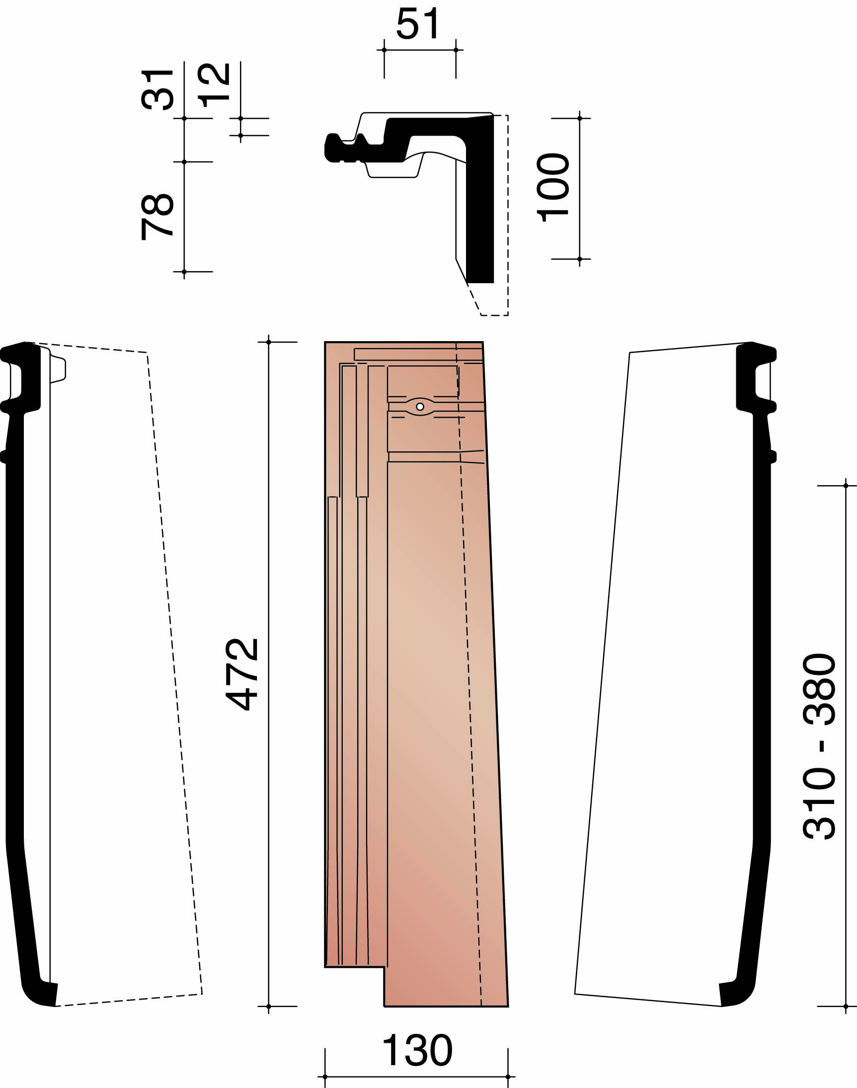 Migeon actua gevelpan halve rechts bruin 682