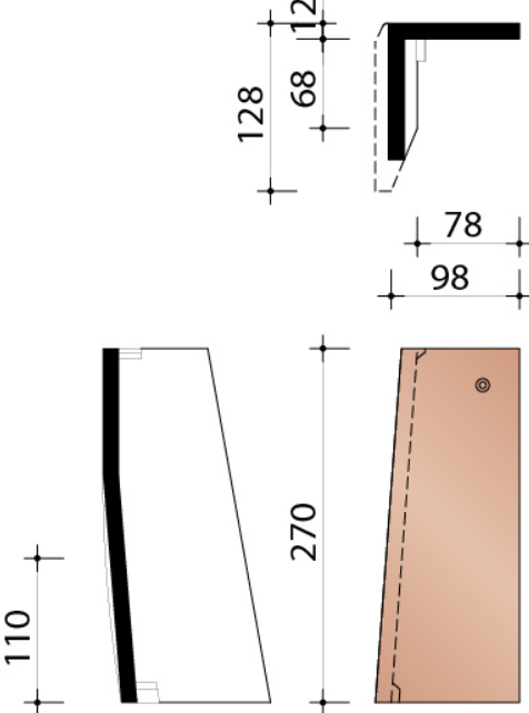 Kor gevelpan halve speciaal links 301 zwart verglaasd 738