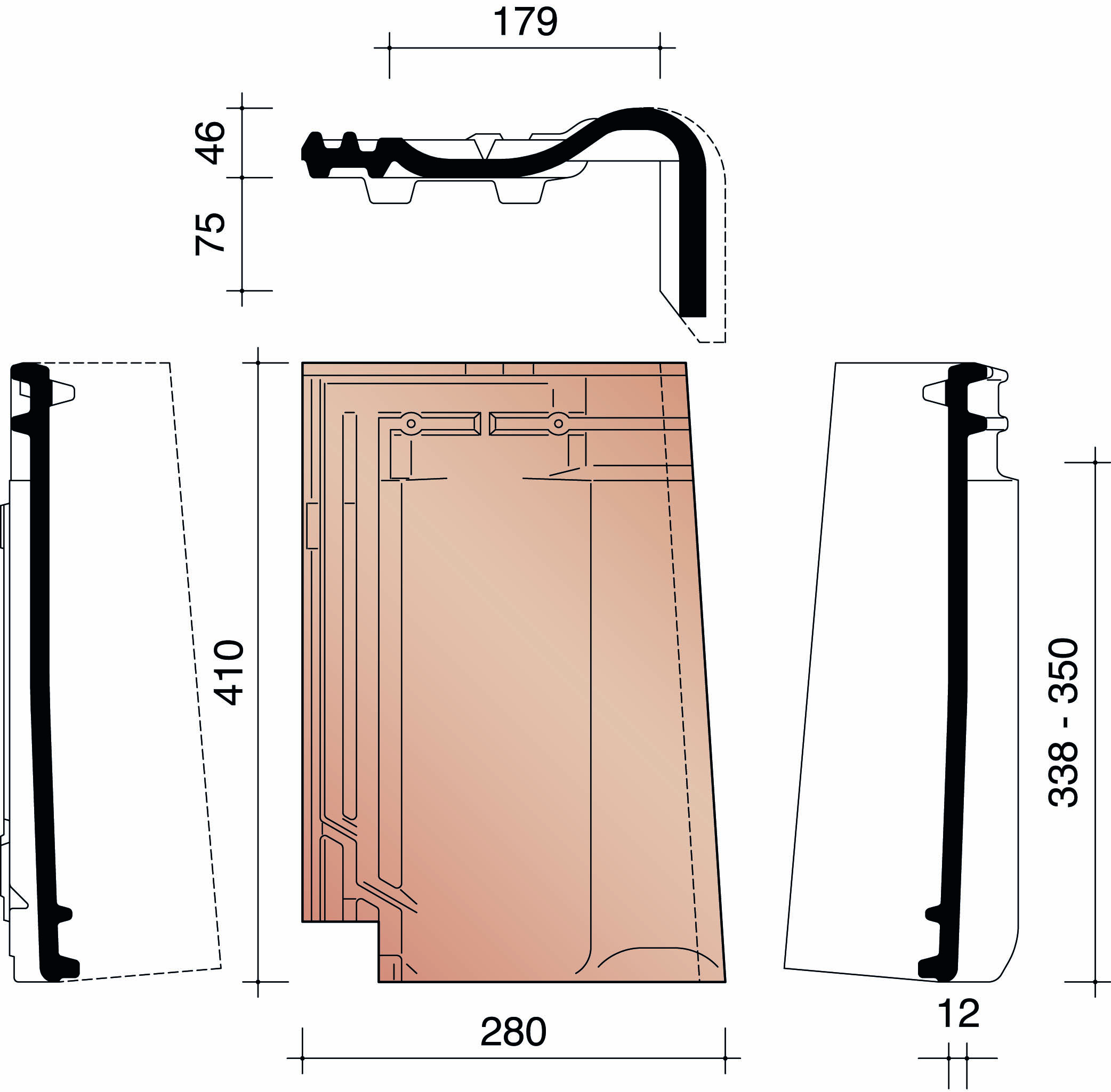 Bisch se panne gevelpan rechts natuurrood 600