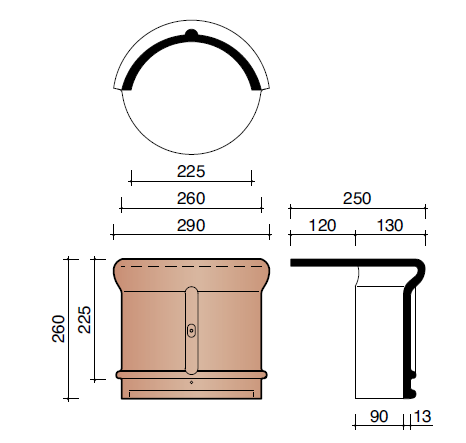 Tradiva begin-/eindvorst vario halfrond 225mm grijs edel engobe 715