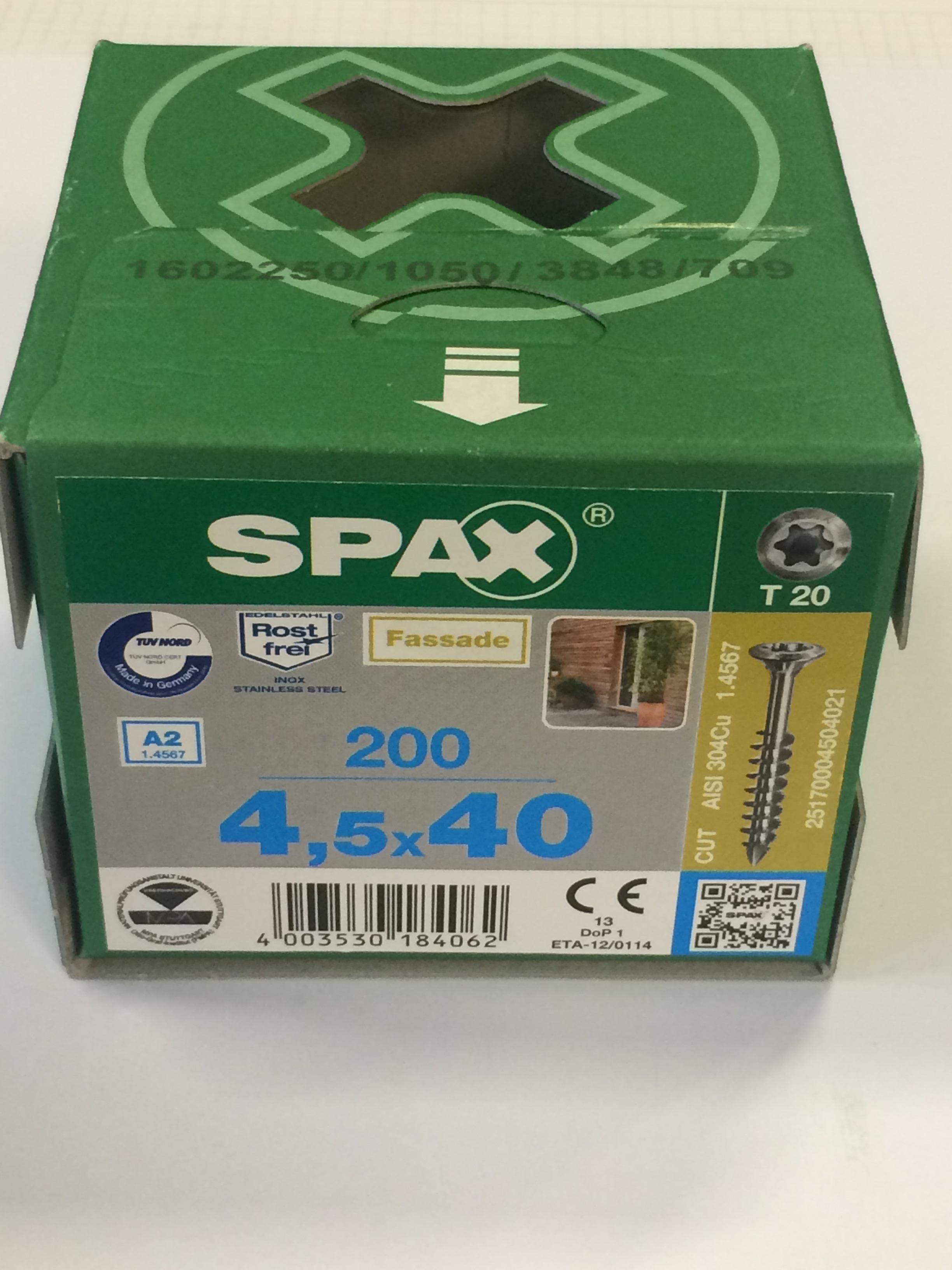 Spax schroef rvs vzlcmt 4,5 x 40 200st/ds 25170004504021