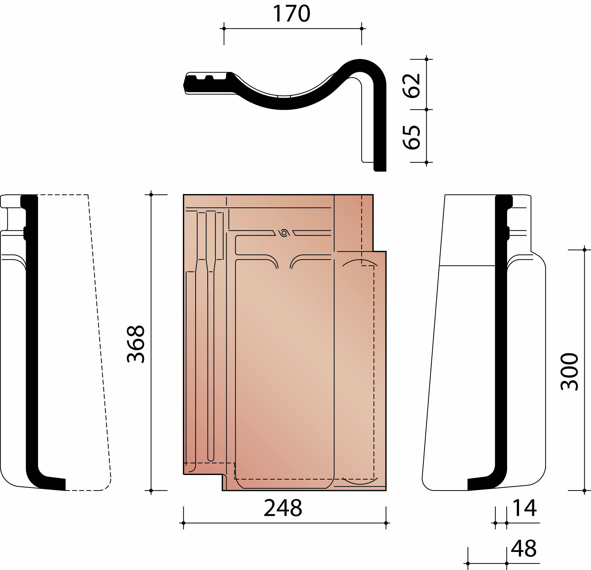 Kor gevelpan gebogen boord rechts 401 leikleur mat verglaasd 705