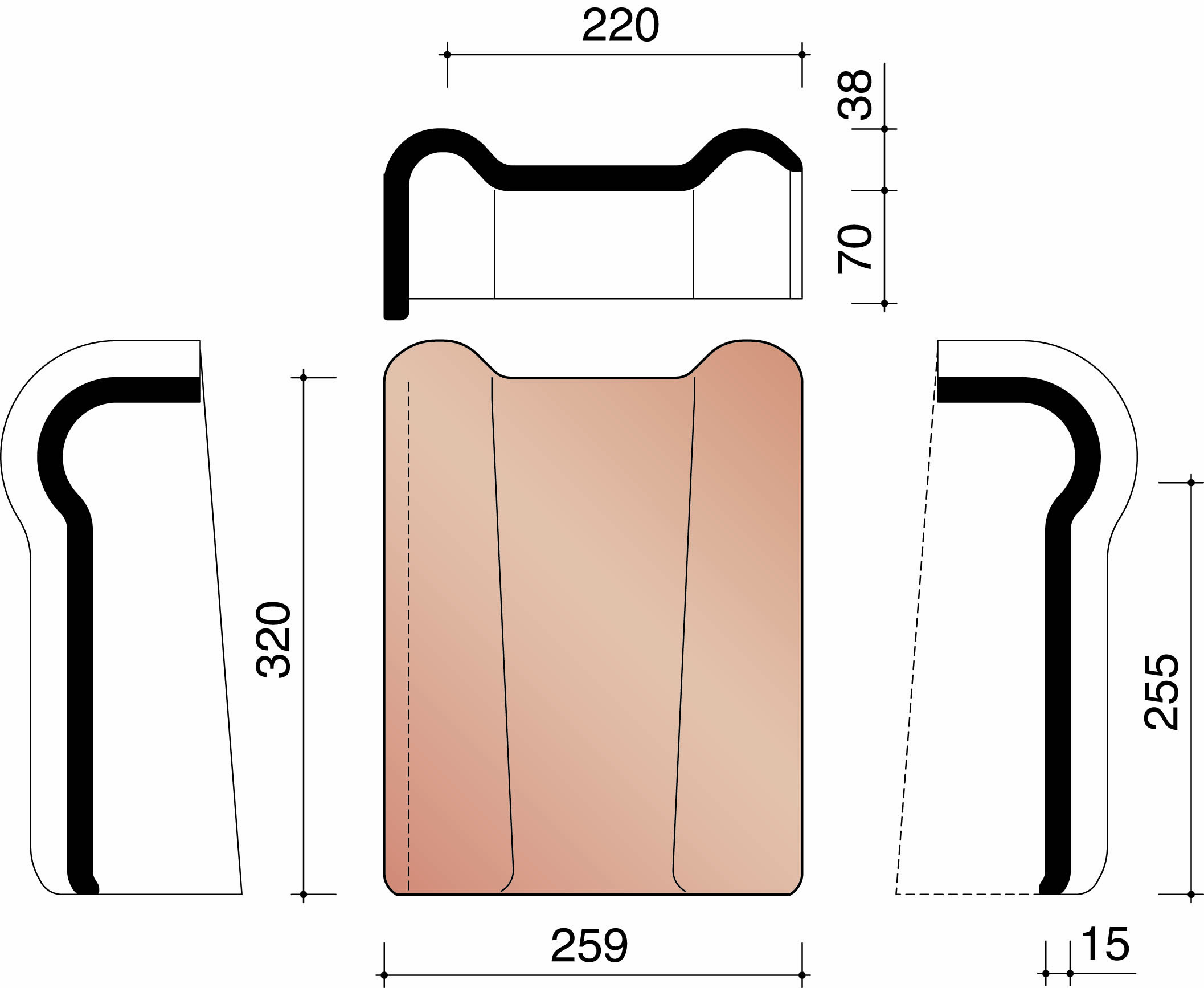 Kor gevelhaakvorst links 993 bruin verglaasd 670
