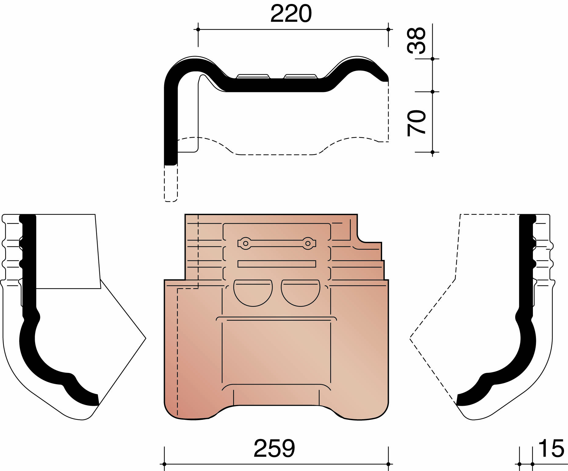 Kor gevelknikpan links 993 bruin verglaasd 670