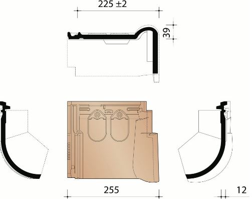 Kor gevelknikpan rechts vario 18 natuurrood 600