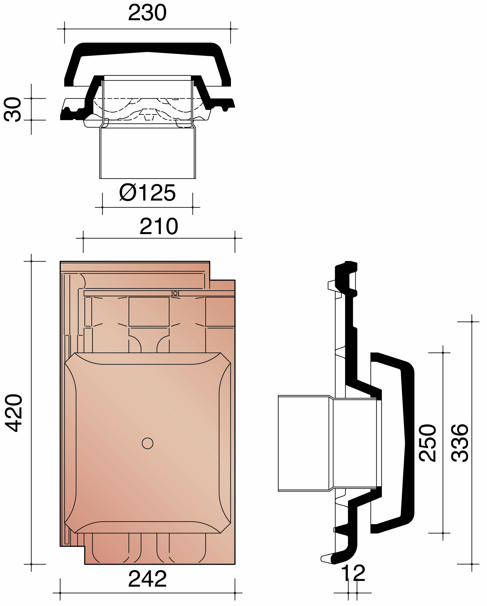 Bisch se standard kit kokerpan dia 125mm+kapje + aansluitingsmodule gewolkt 875