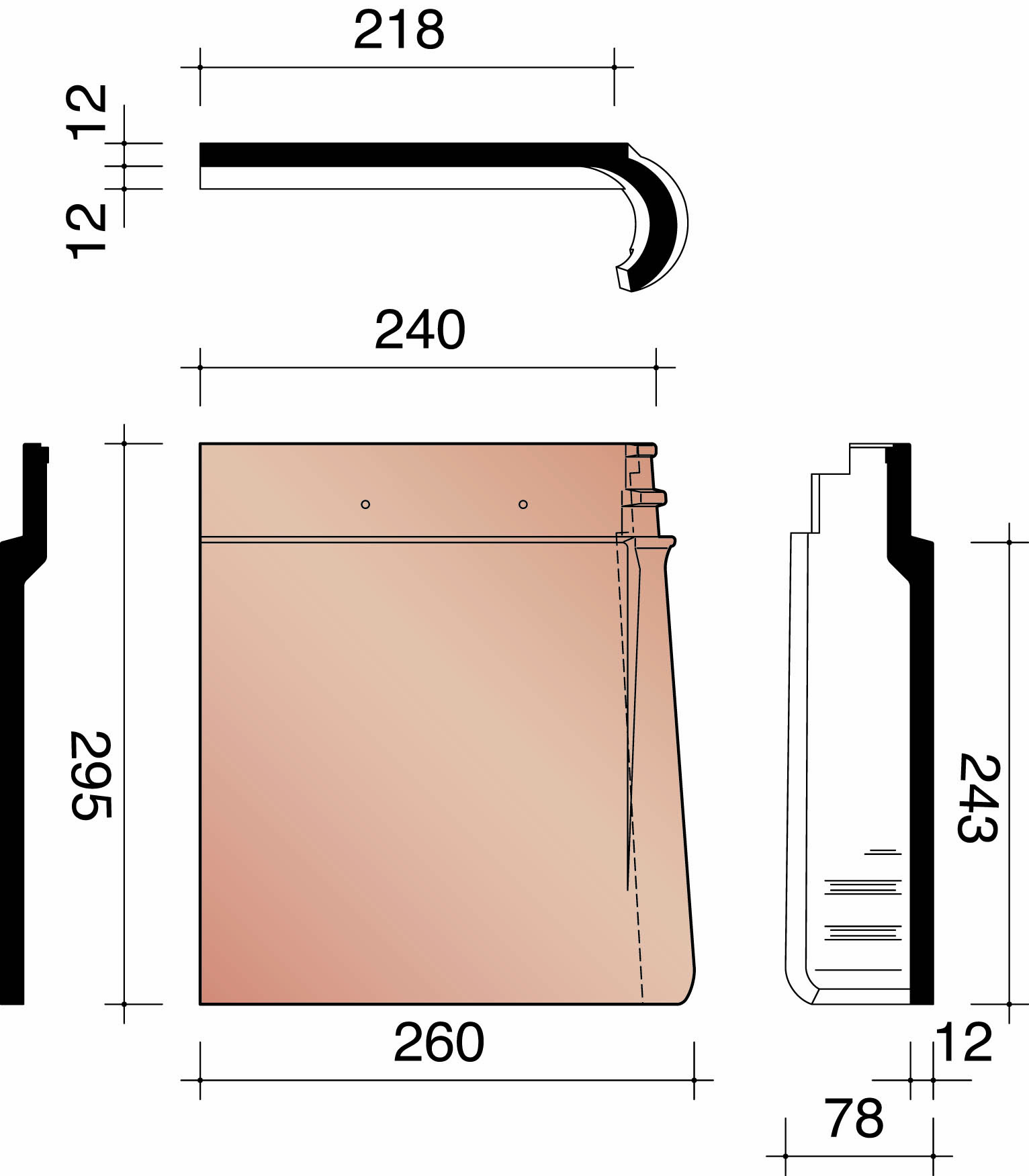 Kor gevelplaat links voor sarking leikleur mat verglaasd 705