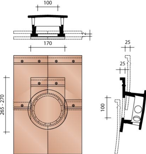 Kor kit kokerpan 100mm + kapje + aansluitmodule rustica rossa eur/st 328
