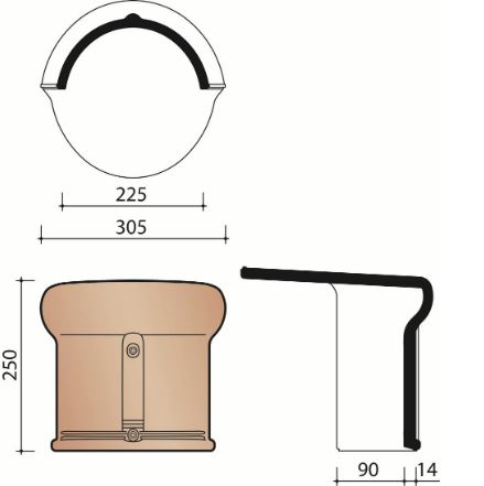 Vhv vario begin/eindvorst halfrond 225mm met kopplaat natuurrood+ 652