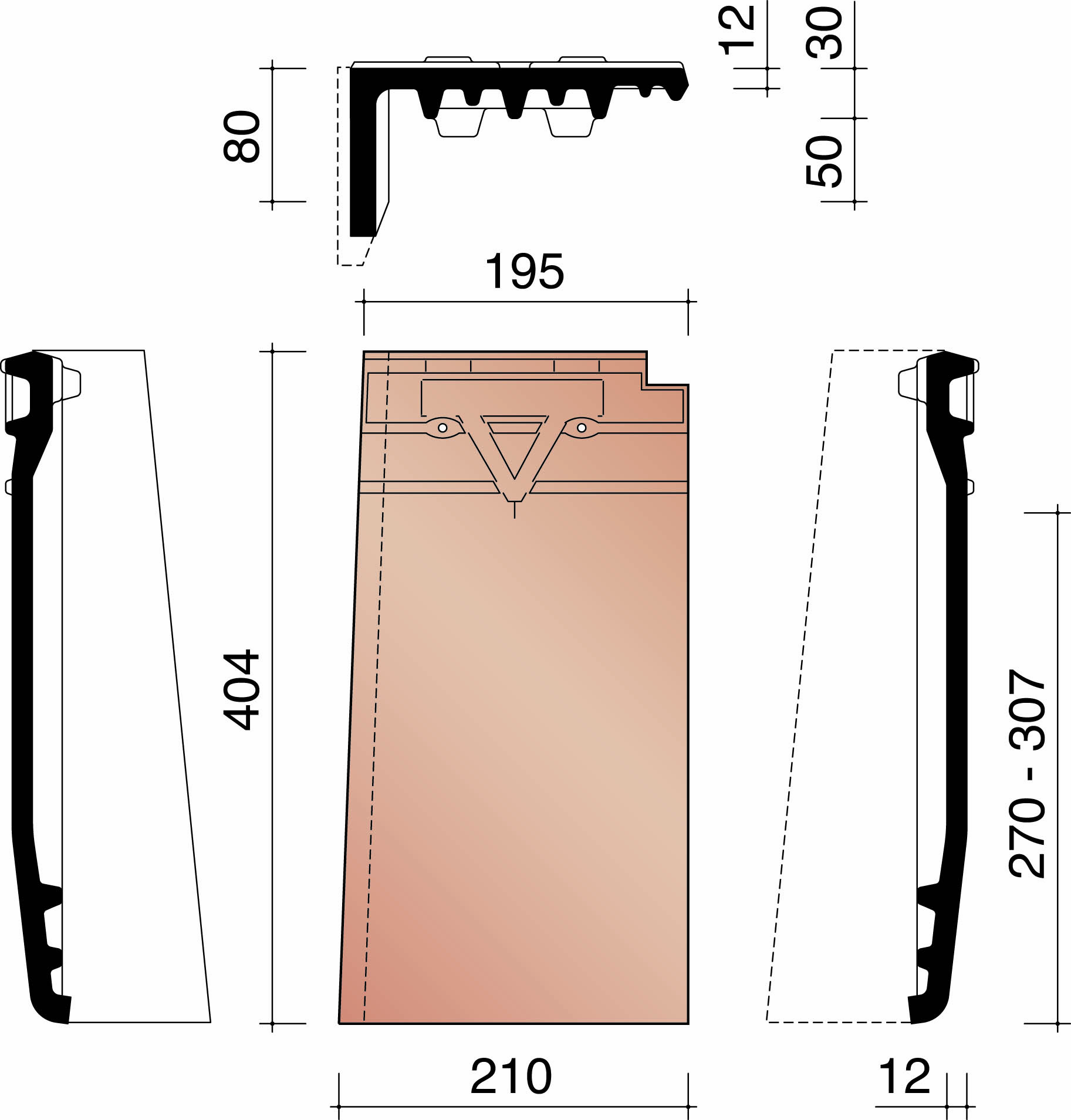 Datura gevelpan links mat zwart verglaasd 744