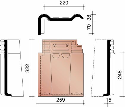 KOR GEVELPAN LINKS 993  ZWART VERGLAASD 738