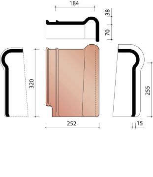 KOR GEVELHAAKVORST RECHTS 993 ZWART VERGLAASD 738