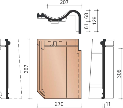 OVH KLASSIEK GEVELPAN RECHTS ZWART SATINET 746