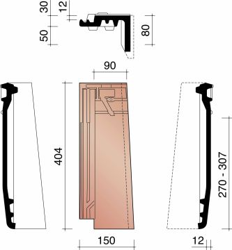 DATURA GEVELPAN HALVE RECHTS MAT ZWART VERGLAASD 744
