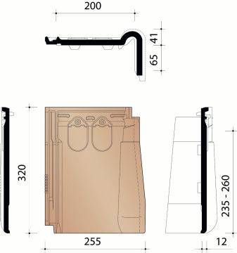 KOR GEVELPAN RECHTS VARIO 18 MAT ZWART 741