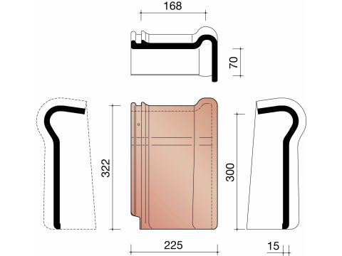 KOR GEVELHAAKVORST RECHTS 44 ZWART VERGLAASD 738