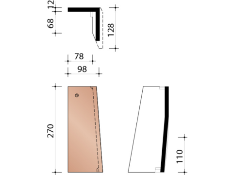 KOR GEVELPAN HALVE SPECIAAL RECHTS 301 ZWART VERGLAASD 738