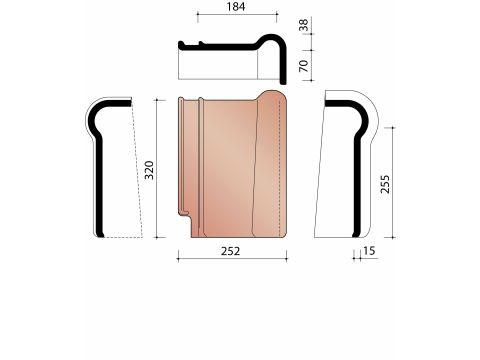 KOR GEVELHAAKVORST RECHTS 993 ZWART VERGLAASD 738
