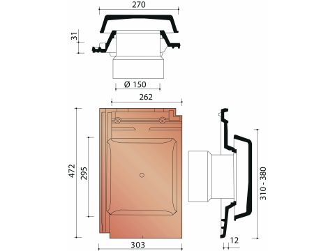 MIGEON ACTUA KIT KOKERPAN + KAPJE + AANSLUITINGSMODULE 150 NATUURROOD 600
