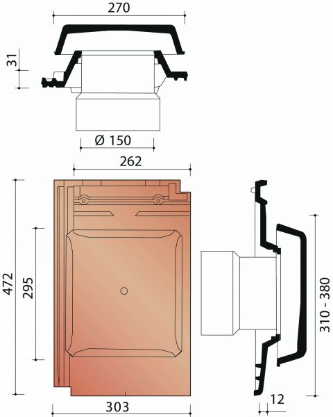 Migeon actua kit kokerpan + kapje + aansluitingsmodule 150 titaanzwart 935