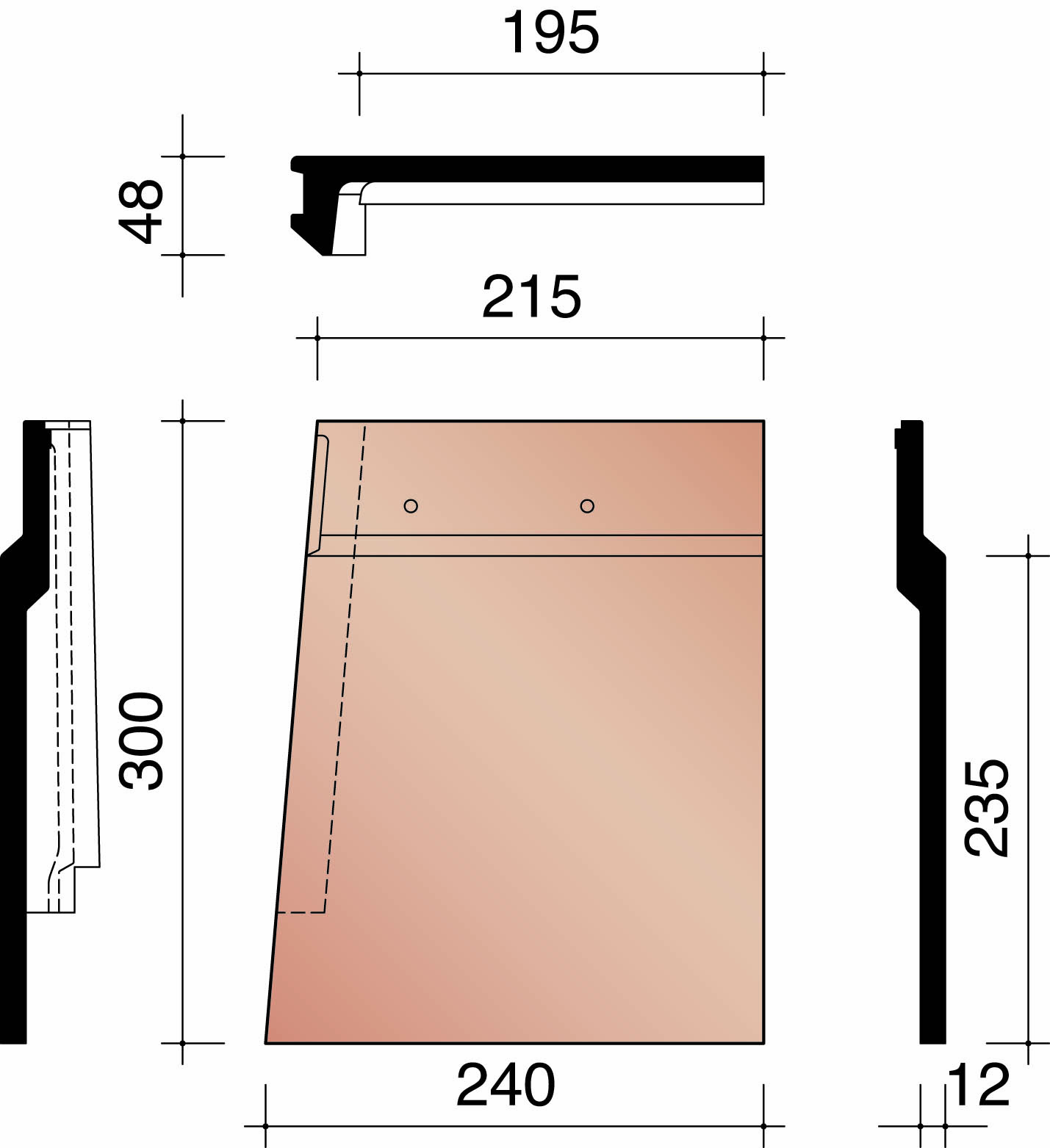 Kor gevelplaat rechts voor sarking leikleur mat verglaasd 705
