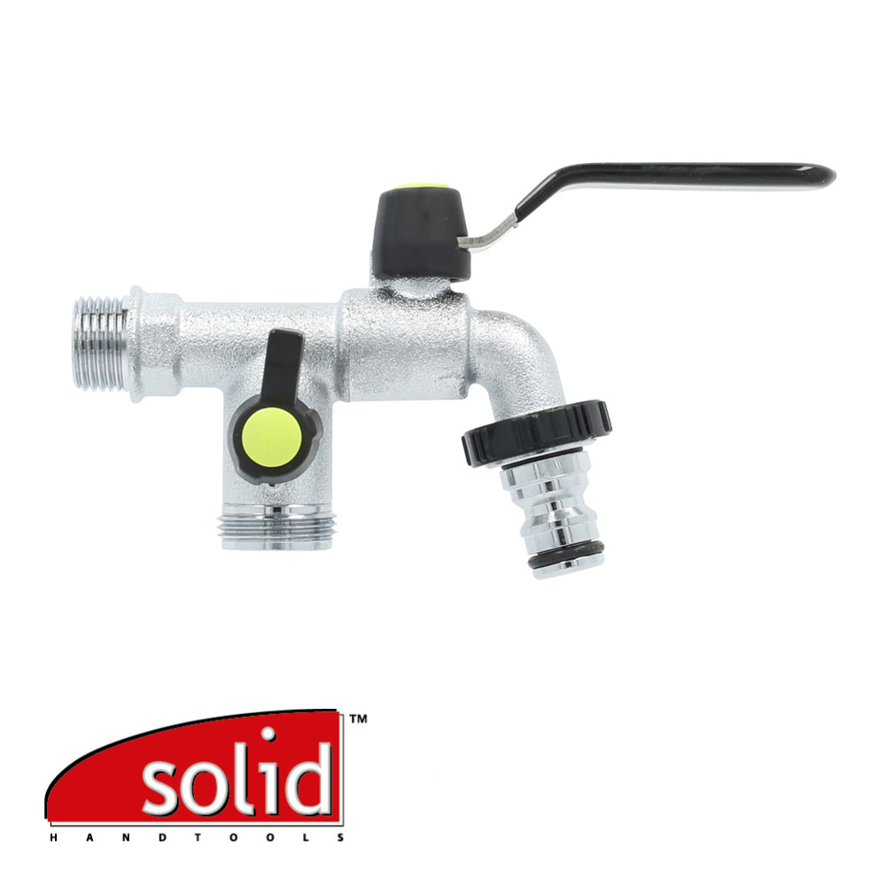 Prax buitenkraan verchroomd dubbele uitgang 1/2" + 3/4" eur/st