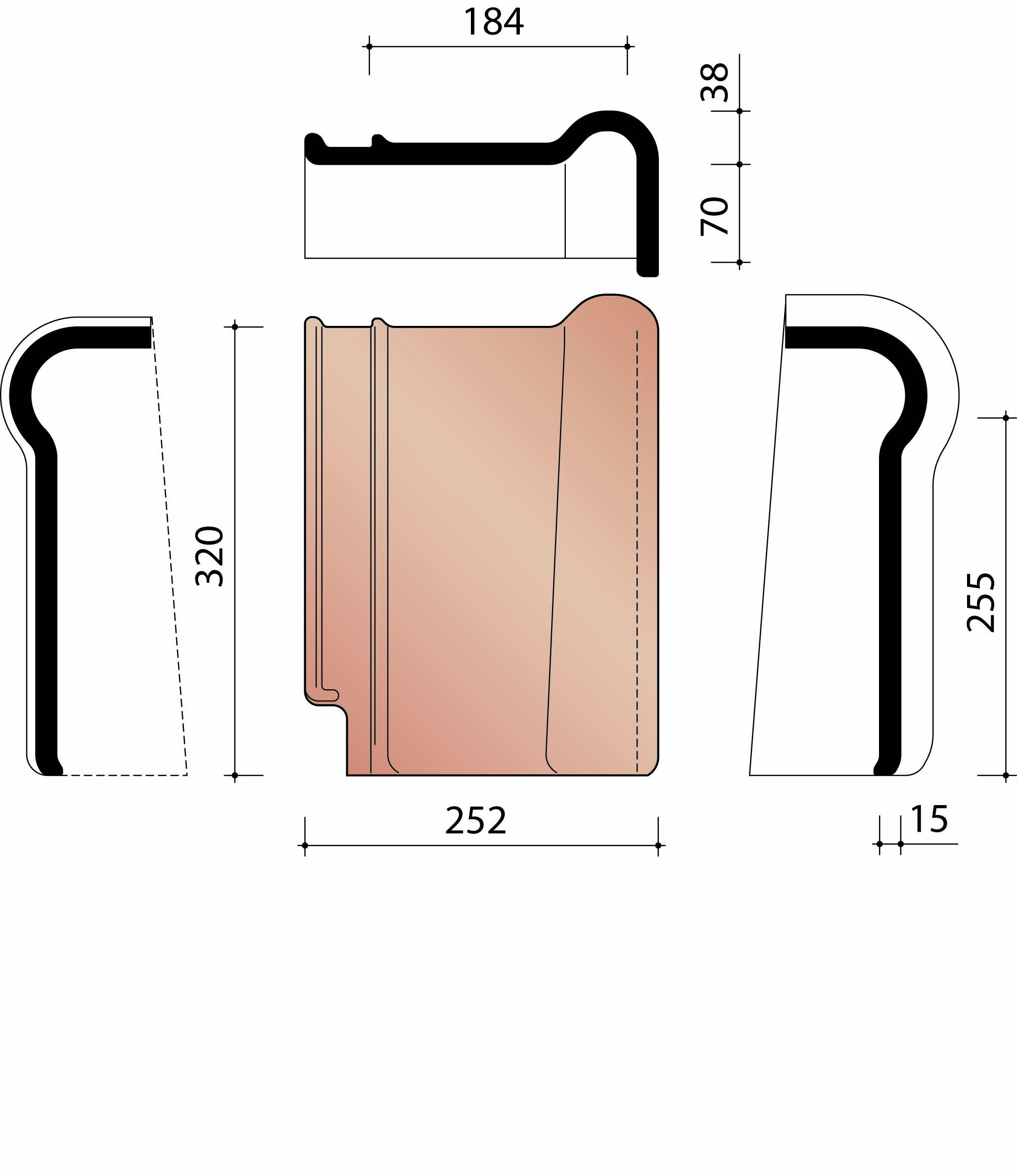 Kor gevelhaakvorst rechts 993 antraciet 736