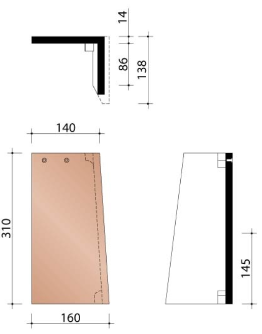 Kor gevelpan halve speciaal rechts plato oud koper bezand 797