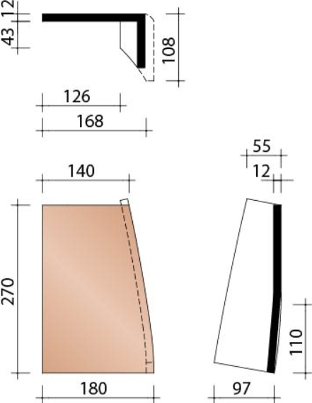 Kor hoekstuk rechts 301 leikleur mat verglaasd 705